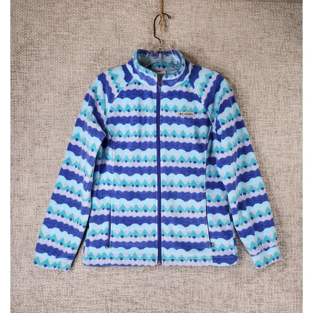 Columbia Kids Fleece Jacket Youth‎ Large 14/16 Blue ZigZig Full Zip Nice!